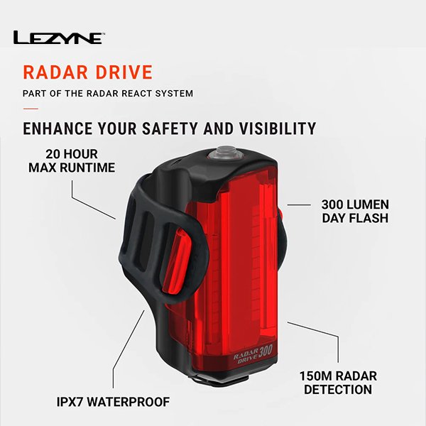 LEZYNE LED LIGHT RADAR DRIVE REAR 300 LUM - Image 4